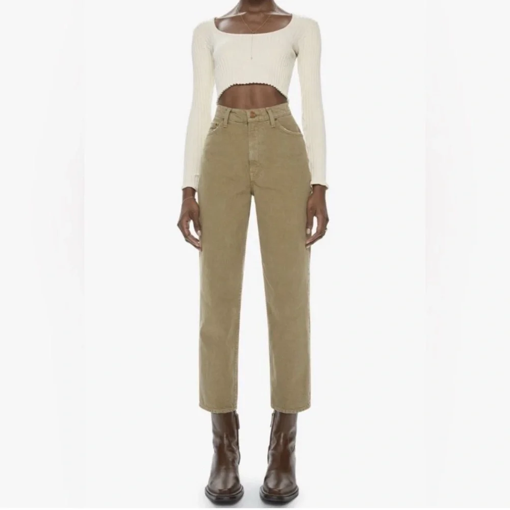 Mother Snacks High Waisted Double Stack Ankle Straight Leg Jeans Army Green 25 - Picture 14 of 14